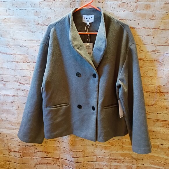 NWT NA-KD  Double Breasted Grey Short Jacket M/38 - Picture 3 of 6